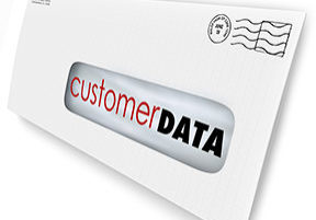 Customer Data words on an envelope or direct marketing mailing to illustrate contact information or database of consumers and demographic information